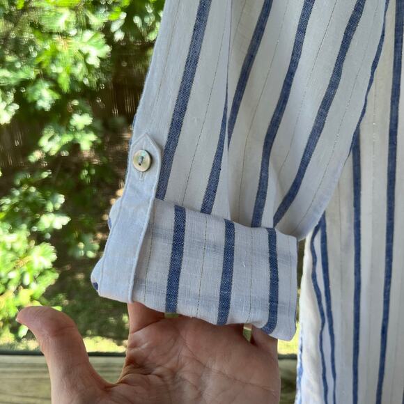Chico's Women's White And Blue Striped 100% Linen Shirt Dress Size 0 (U.S. 4) - Picture 6 of 9